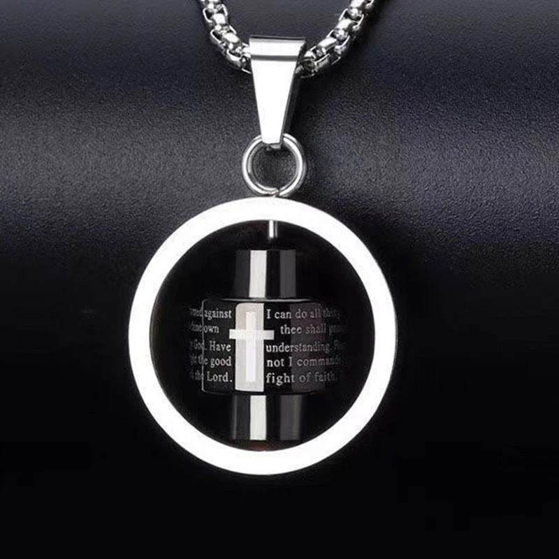 Spiritual Spin Necklace-Men/Women/Unisex-27 In Silver Chain w/Pendant & Cross!