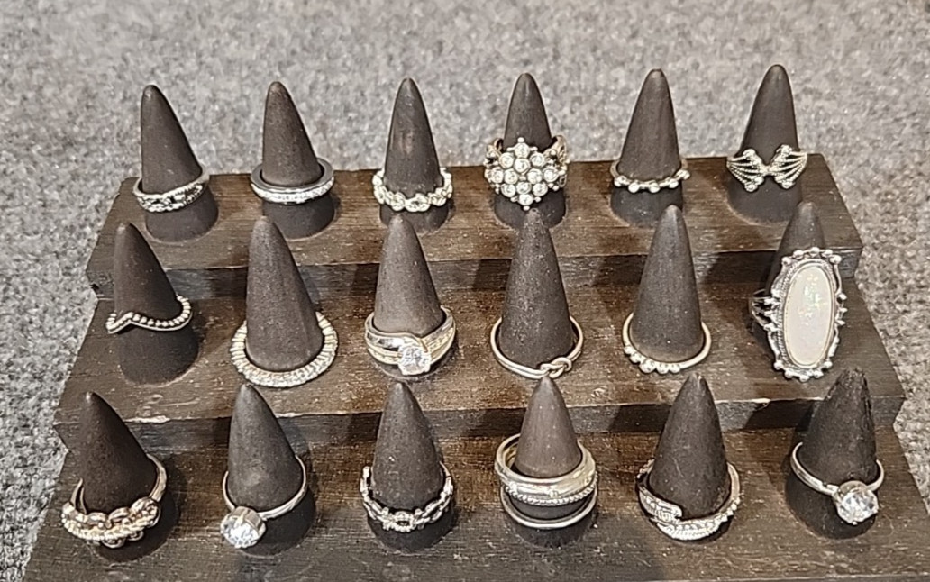 Jewelry 21 French Rings Rhinestones Sized Silver Tones Lot #175 See Description