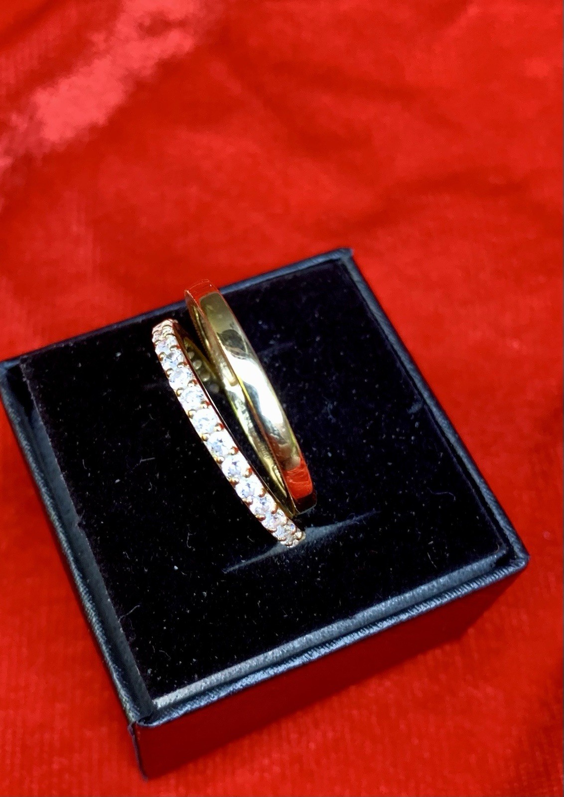 Pair Judith Ripka Gold Vermeil 925 Sterling Silver Rings Bands CZ Sz. 8.75