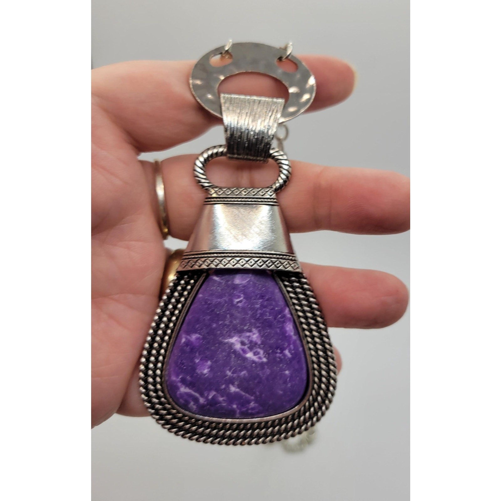 Purple SemiPrecious Gemstone Pendant Necklace Statement BOHO Bohemian Hippie