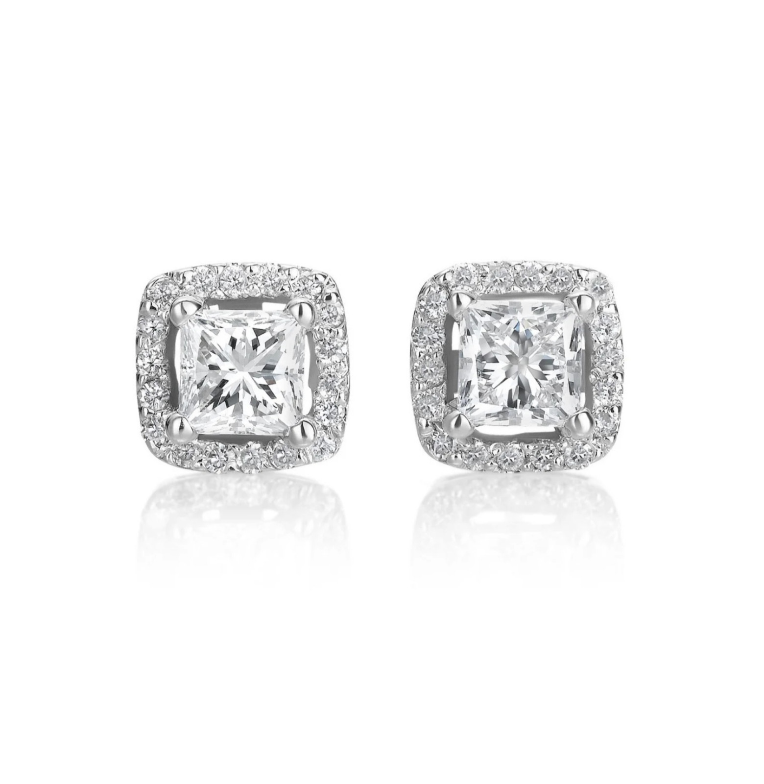 2.00 Ct Princess Cut Diamond Halo Earrings in 14k White Gold Finish Womens Mens