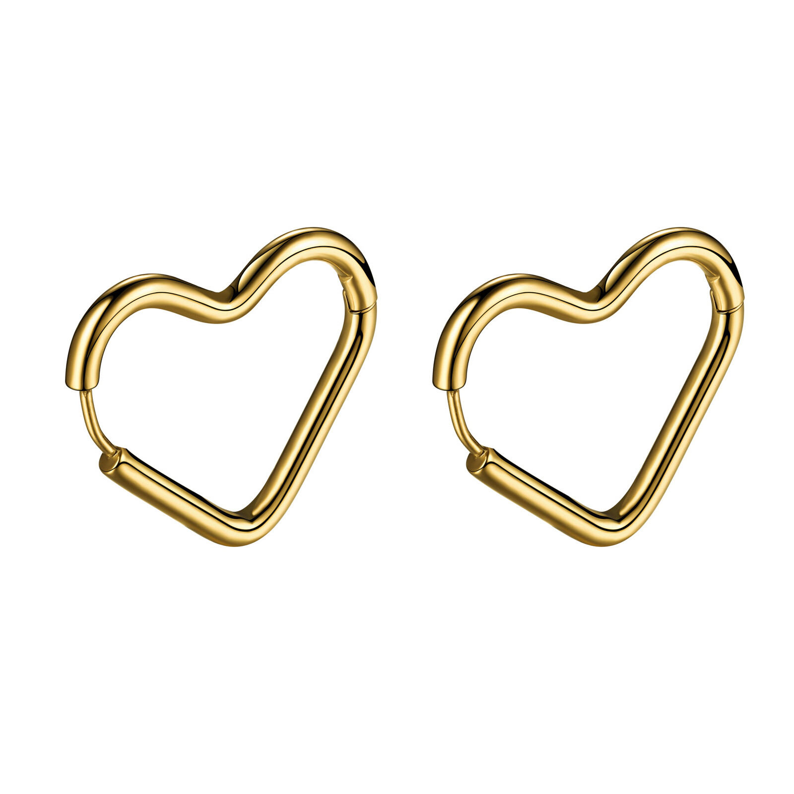 Women Glossy Heart Hoop Earrings Pierced Stud Stainless Steel Hypoallergenic 18G