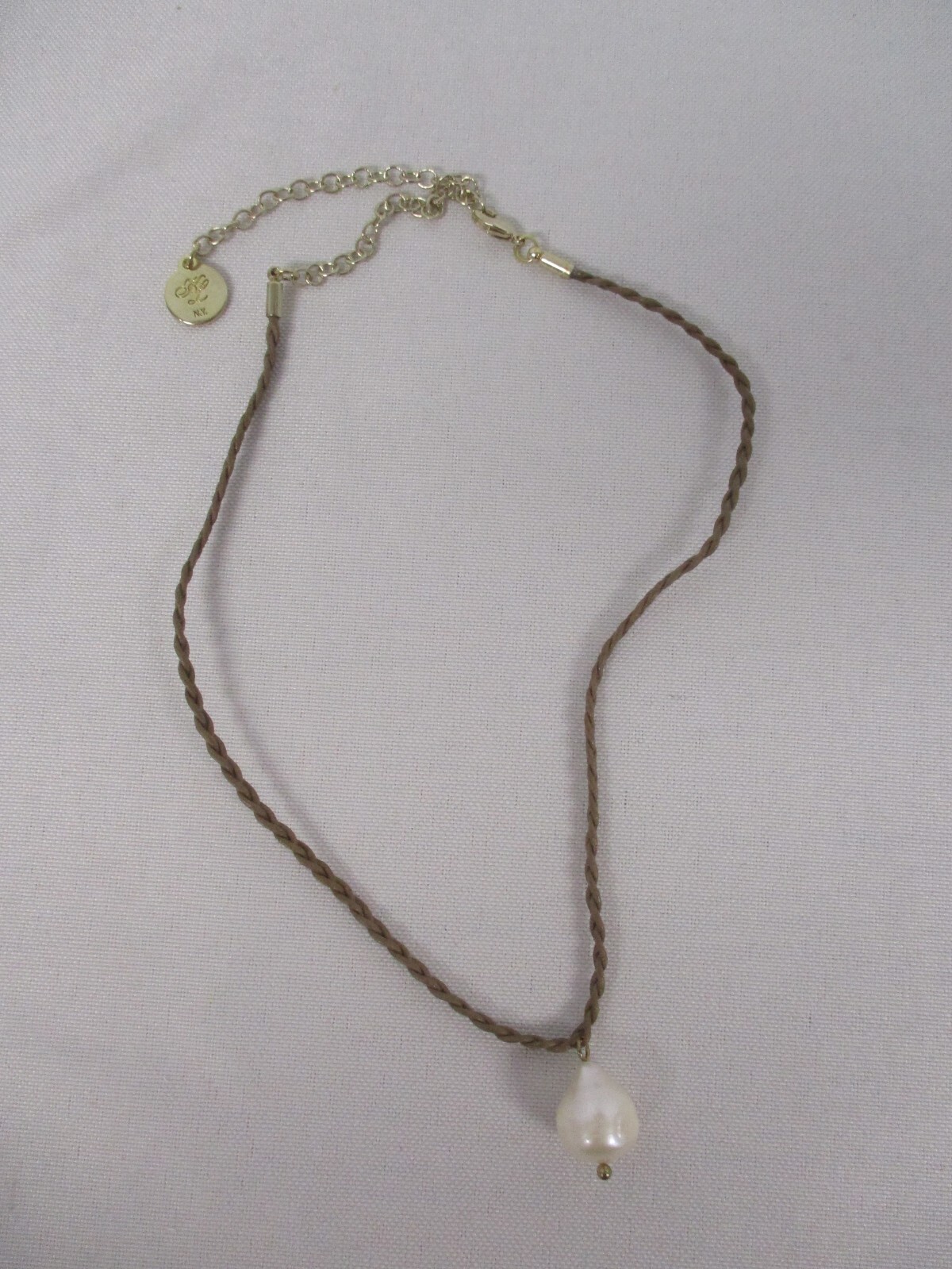 PRETTY KL KARL LAGERFELD GOLDTONE CHAIN BRAIDED CORD NECKLACE with PEARL DROP