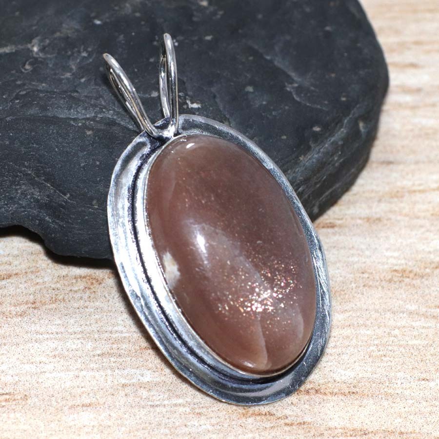 925 Silver Plated Decent Sri-Lankan Moonstone Pendant 1.6″ Exquisite Jewelry GW
