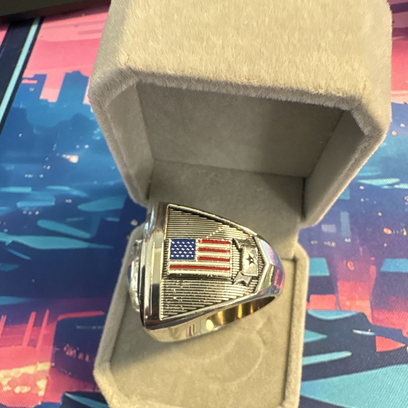 Silver Championship-Style Statement Band Ring Size 11 Clear Round Stone