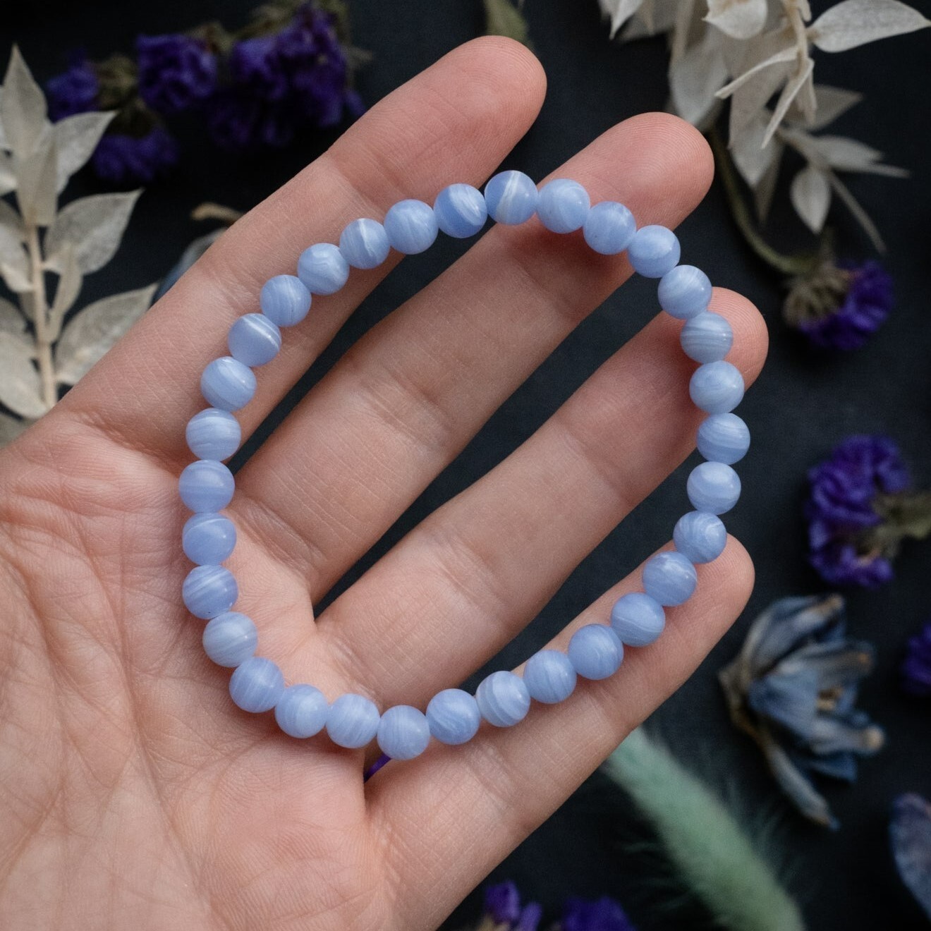 Natural Blue Lace Agate Stone Bracelet 4mm Healing Crystal Stretch Bracelet