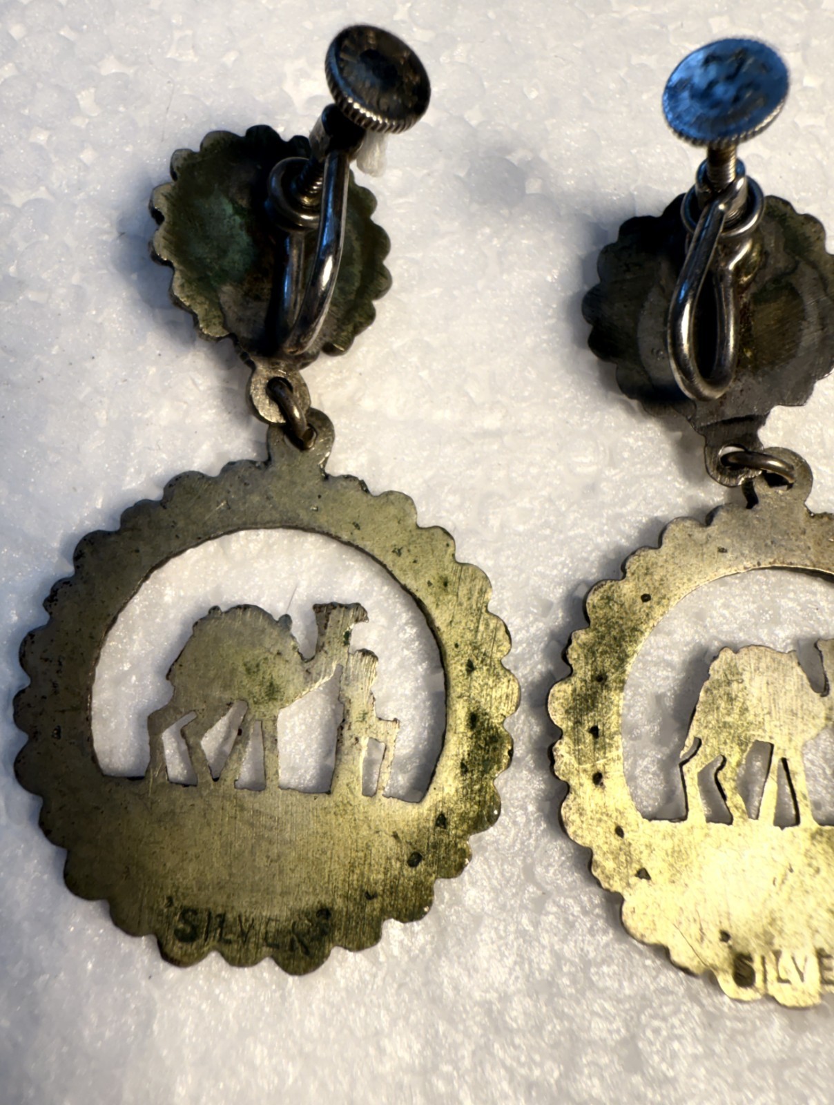 Vintage Silver Camel Earrings from Middle East – Non Pierced – Screw Post Back