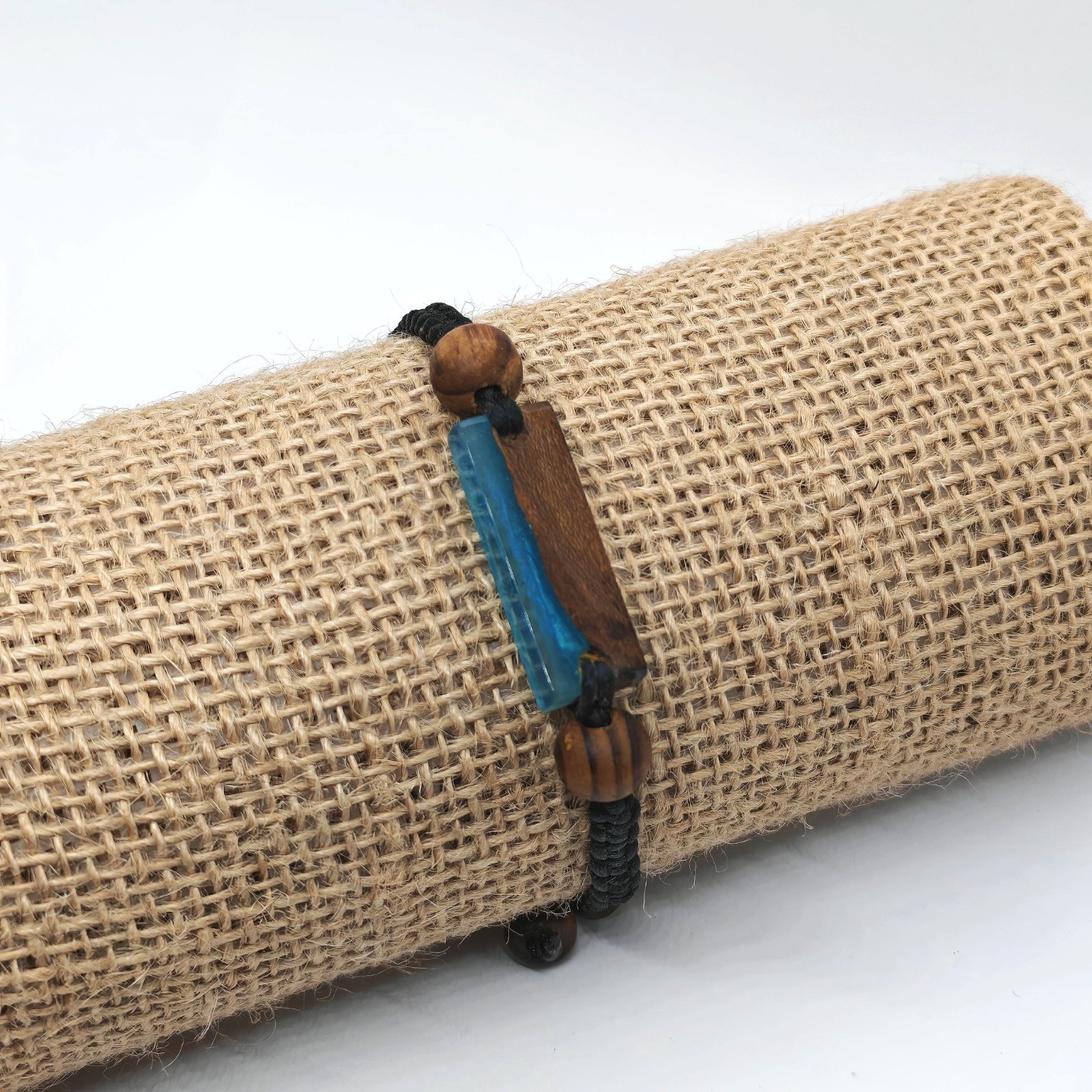 Handmade Wood & Transparent Resin Bracelet – Wooden Beads – Adjustable Strap