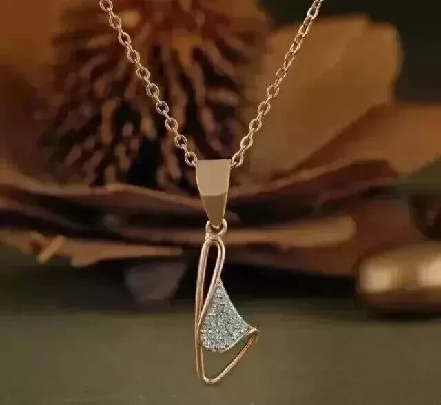 Round Cut Simulated Diamond Women’s Charm Pendant Chain In 14k Rose Gold Plated