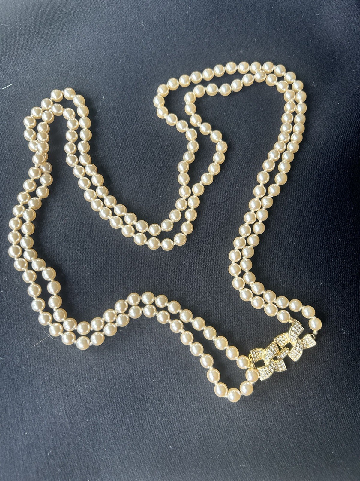 KJL Pearl Strand Rhinestone Long Necklace