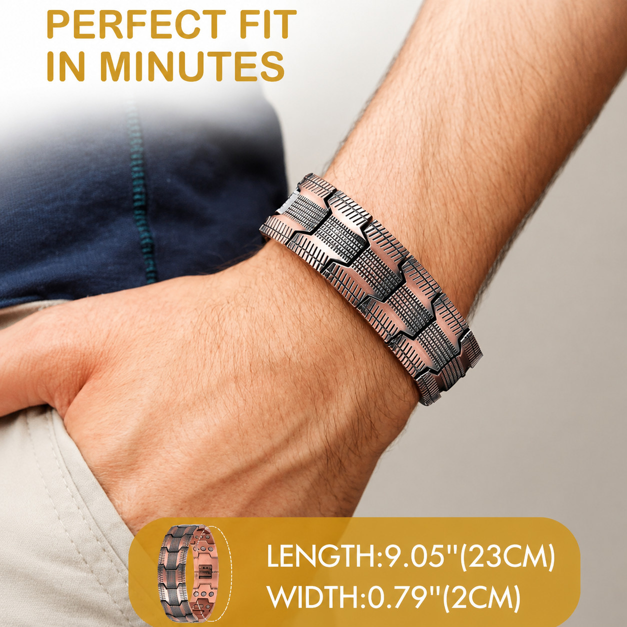 GMOX Men’s Copper Bracelet,3X Strength 99.99% Copper Magnetic Adjustable Length