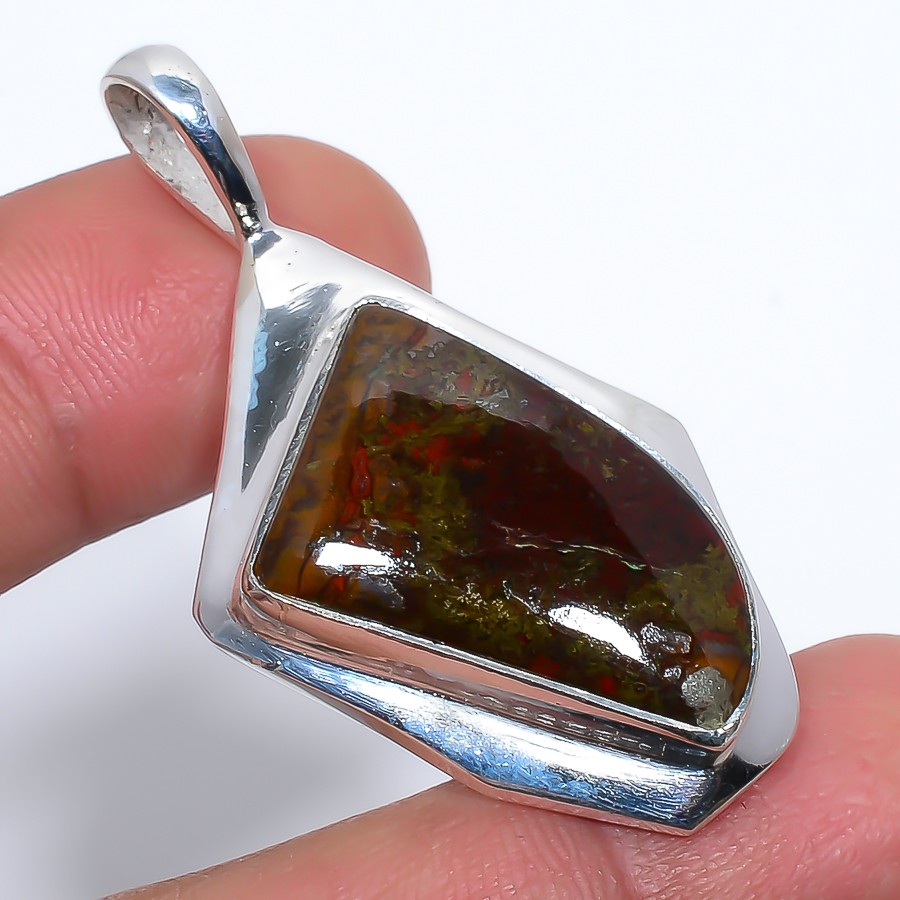 Teepee Canyon Agate Handmade Silver Plated Pendant 1.79″ T88