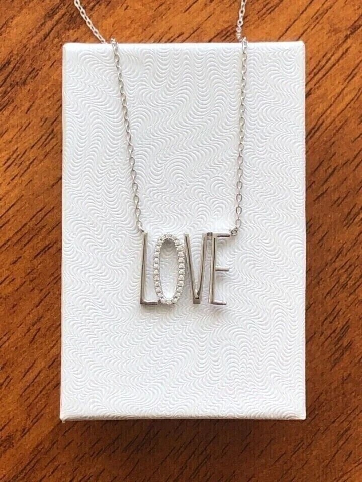 1Ct Round Cut Simulated Diamond Women “LOVE” Shape Pendant 14K White Gold Plated