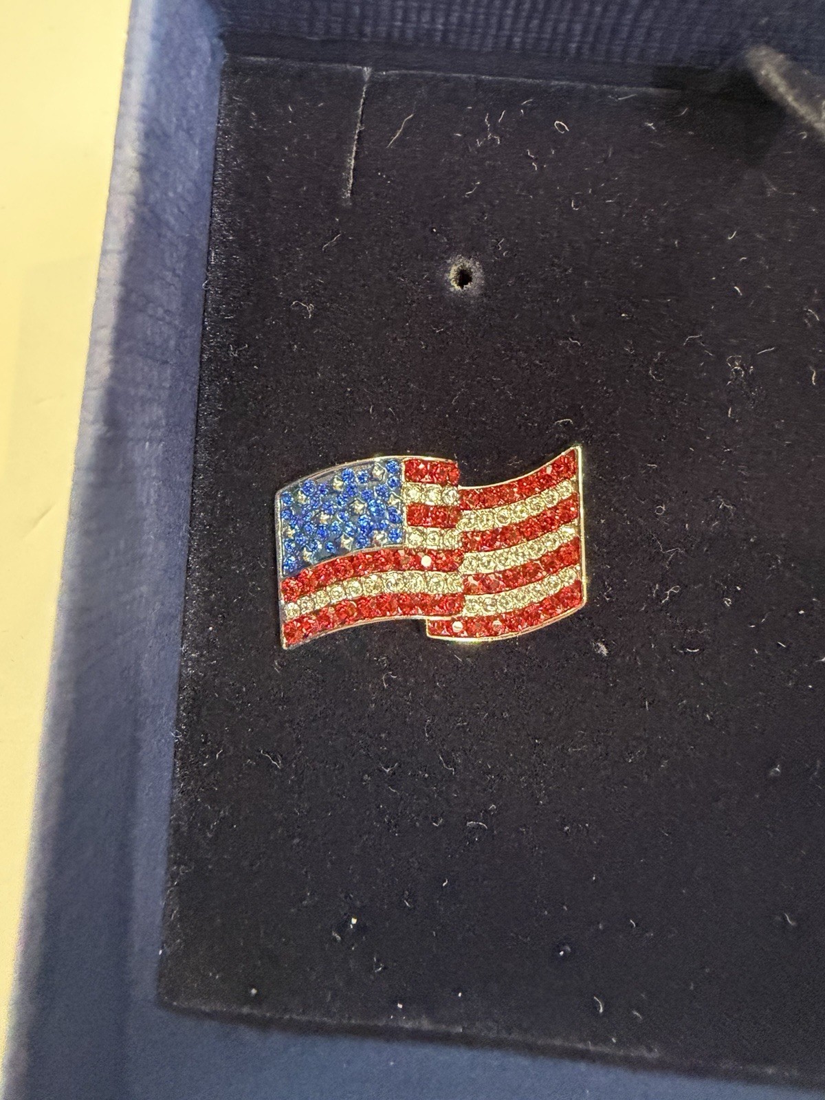 SWAROVSKI Crystal Red White & Blue American Flag Brooch Pin Never Worn