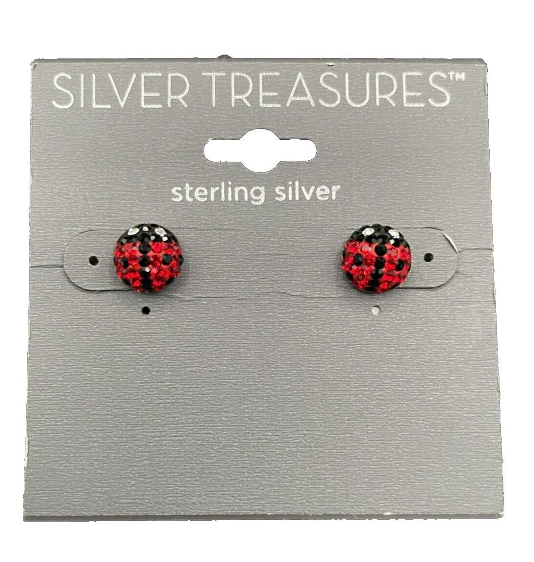 Silver Treasures Sterling Silver & Rhinestone Lady Bug Earrings