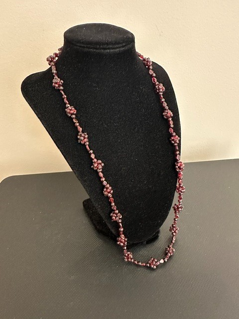 Natural Garnet Grape Cluster Bead Necklace 26″. No Closure.