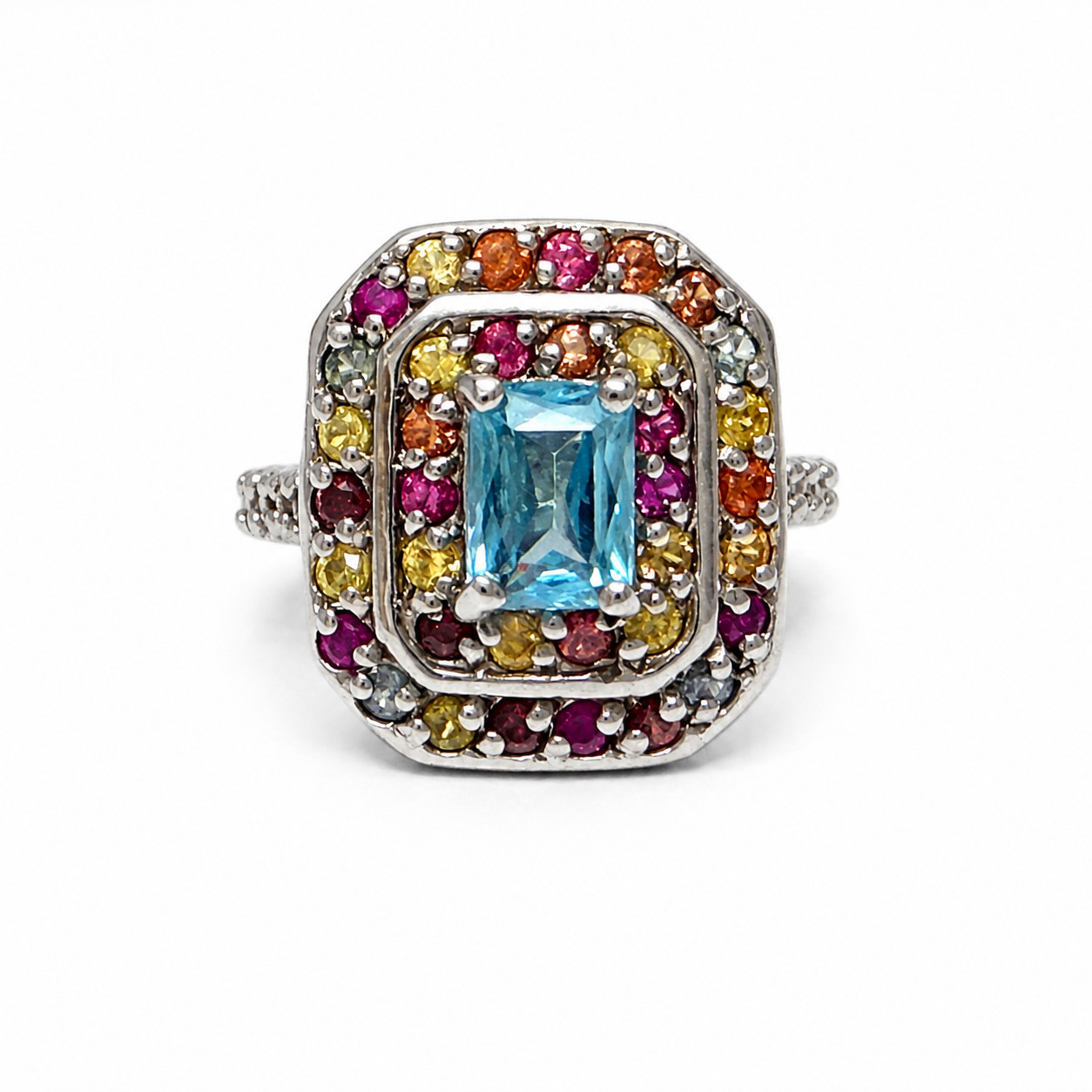 ESTATE Cocktail Blue Zircon Ring 925 Sterling (5) Multi Sapphire Ring 2.7 CTW