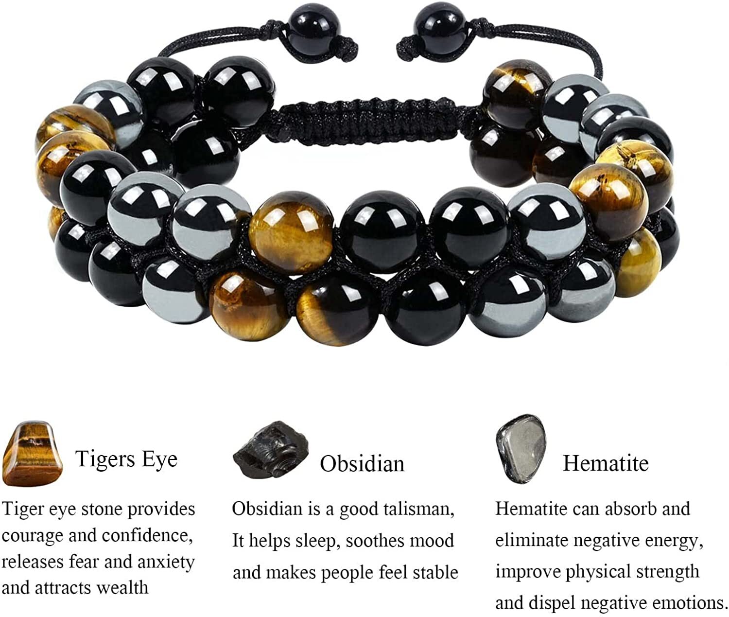 Triple Protection Bracelets Tiger Eye Hematite Black Obsidian Healing Bracelets
