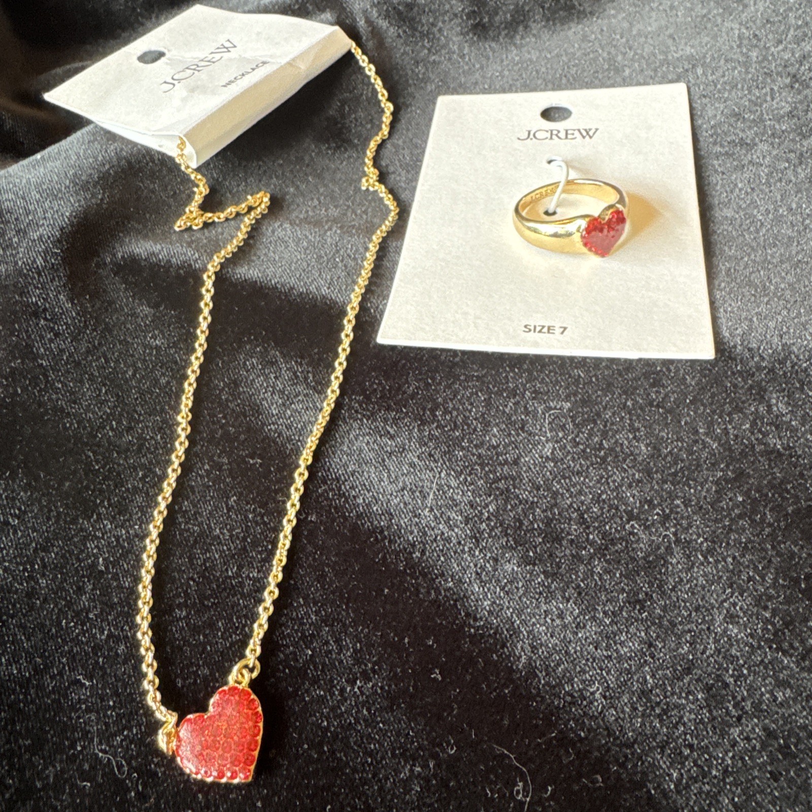 NWT J Crew Factory Red Crystal Pave Heart Necklace