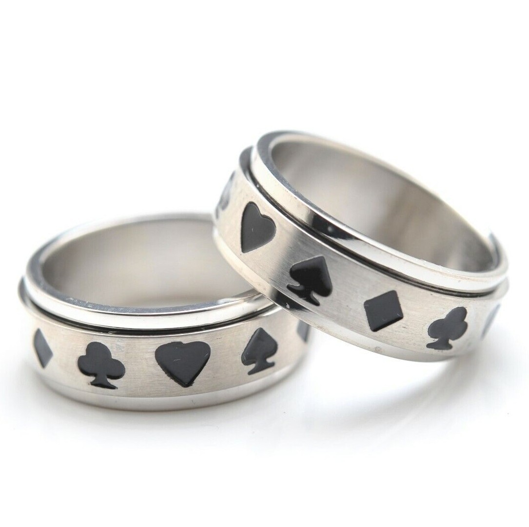 316L Stainless Steel Spinner Ring – Diamond Club Heart Spade Poker Cards
