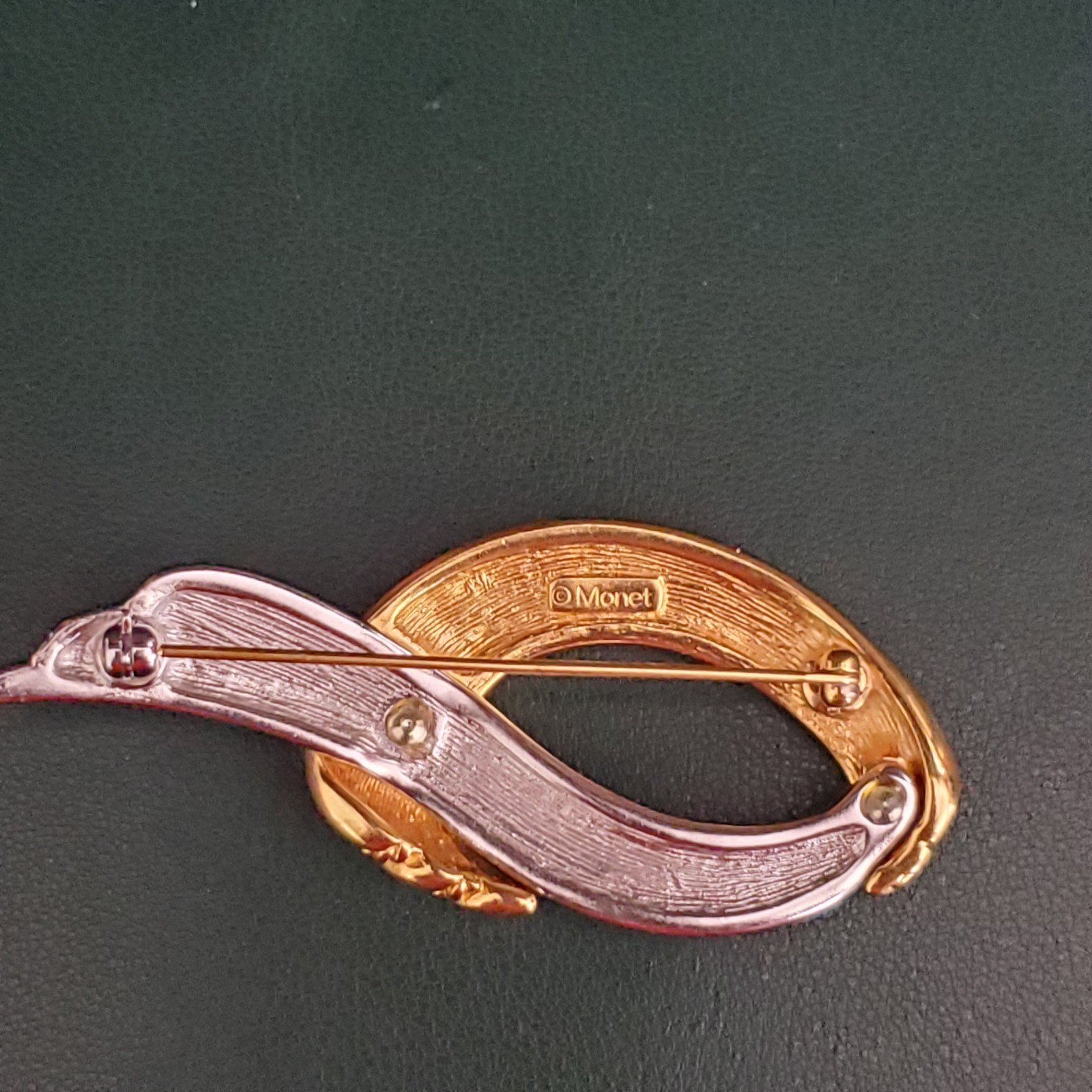 Monet Brooch Silver and Gold Tone Wreath Signed Trendy Classic Dressy