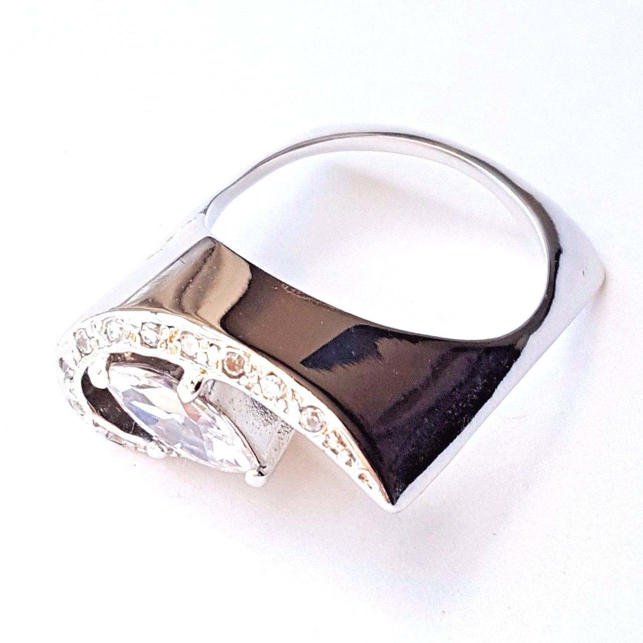 (SIZE 6,7,8) CIRCLE IN SQUARE Frame RING Marquise CZ Stone .925 STERLING SILVER