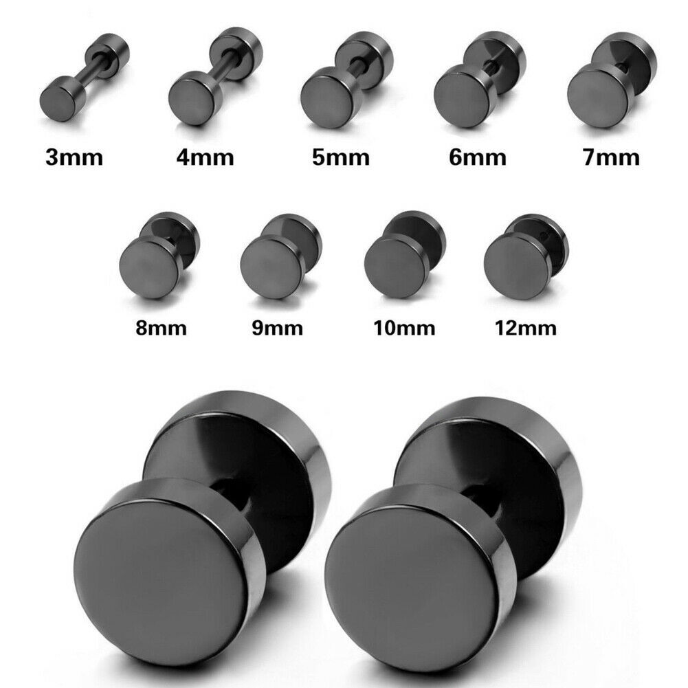 Stainless Steel Stud Earrings for Men Women Faux Gauges Ear Tunnel Fake Earrings