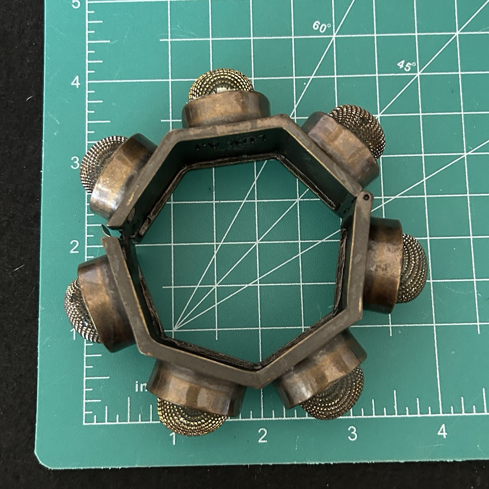 Vintage Industrial Punk Bracelet Gunmetal Mesh Stud Hinged Bangle Grunge Mic