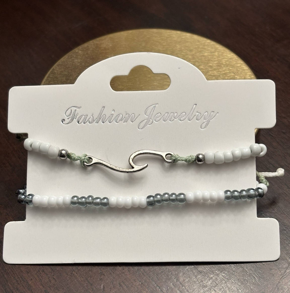 Adjustable Slide Beaded Bracelet, White Beads with Silver Tone Accents
