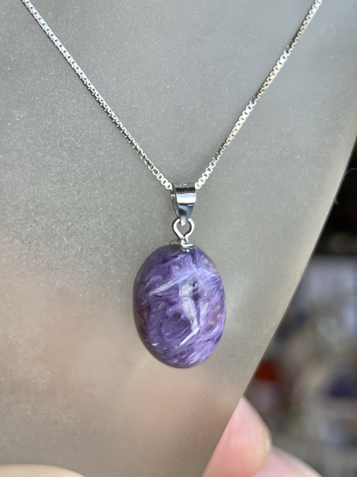 100% Genuine Siberian Russian True Purple Charoite Pendant Sterling Silver