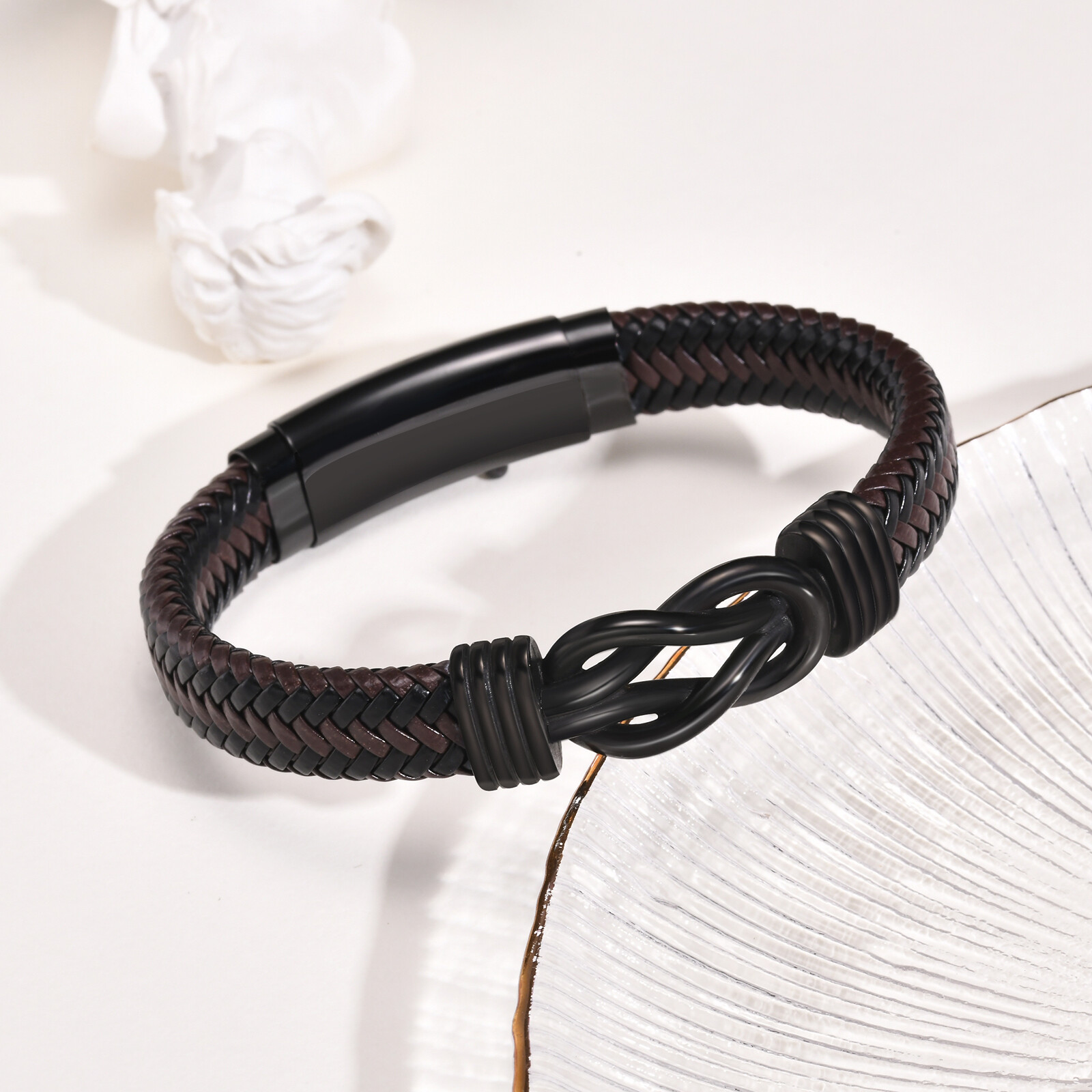 VNox Men Infinity Knot Leather Bracelet Stainless Steel Love Wristband Valentine