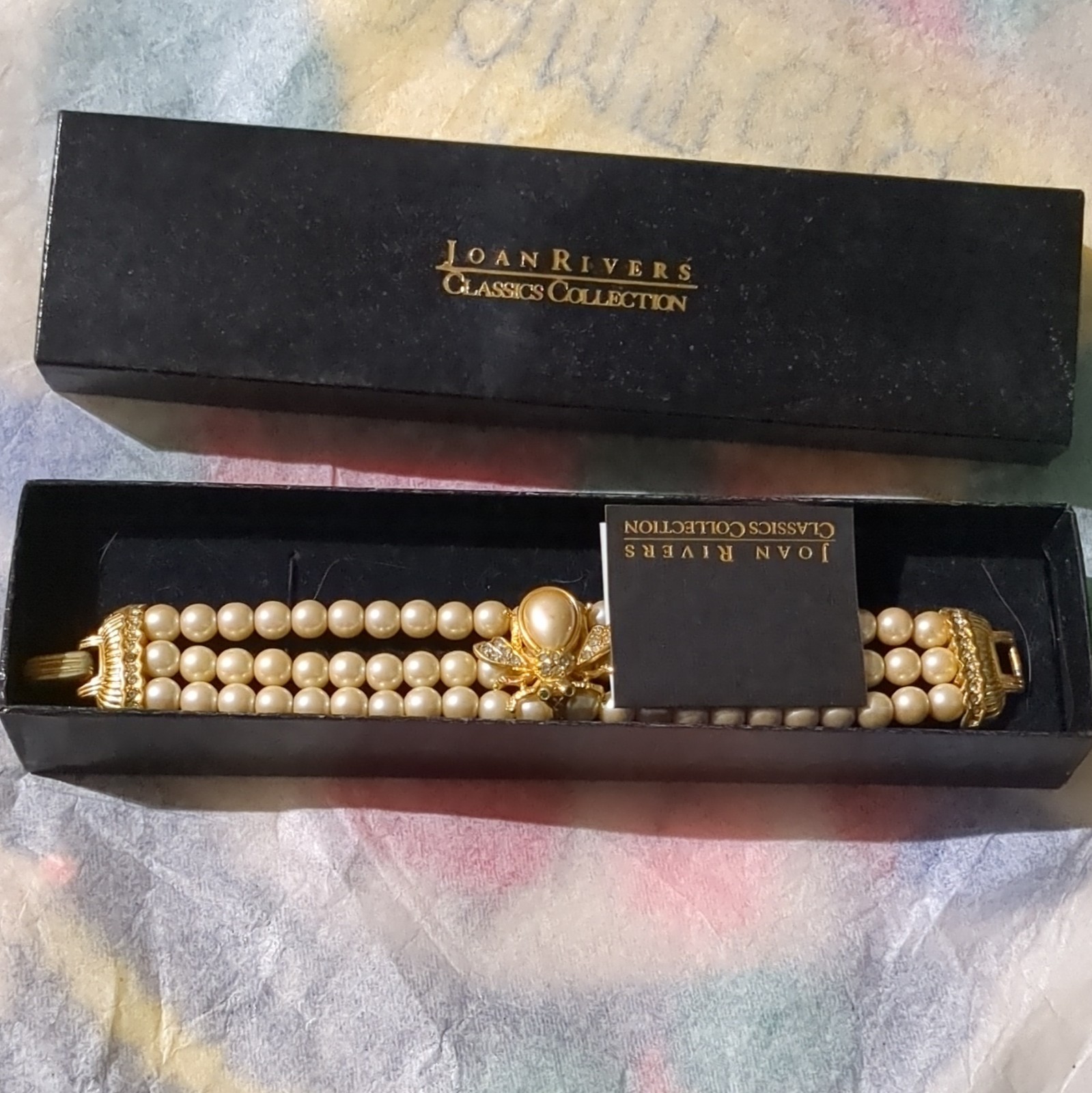 Joan Rivers Multi-Row Faux Pearl Beaded Bee Charm Bracelet, Gold Tone, Ivory
