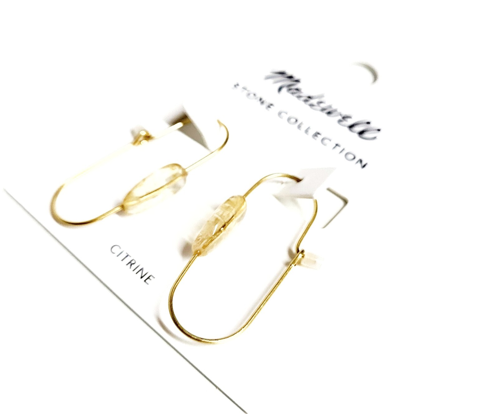 Madewell Stone Collection Medium Drop Hoop Earrings in Citrine Gold Plated New