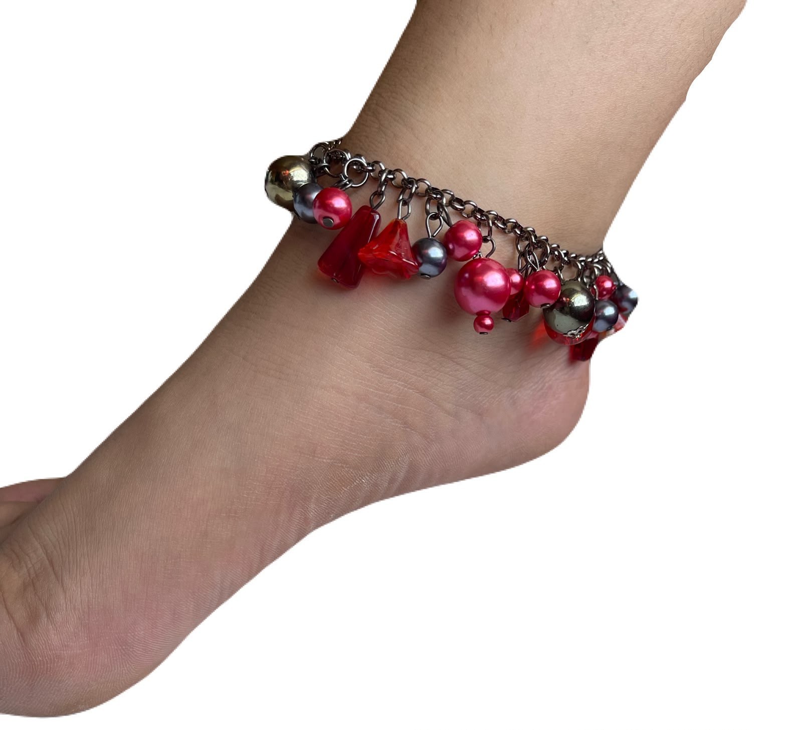 ⁠Boho Red Beaded Charm Anklet Vintage Style Ankle Bracelet