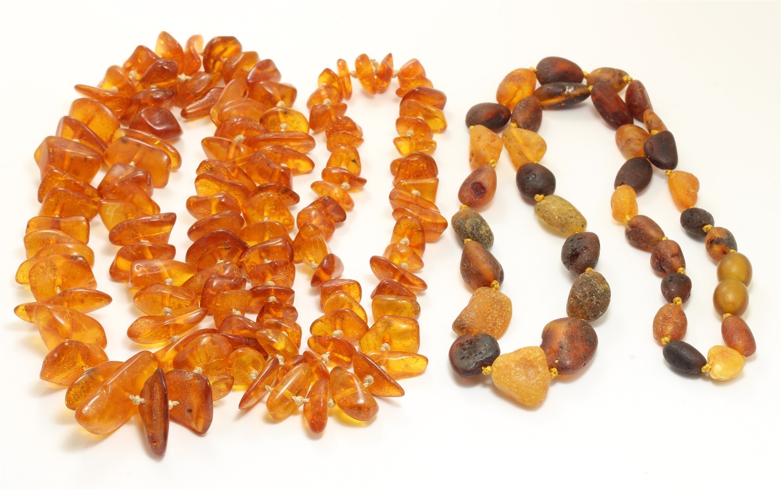 Set of 2 Hand Knotted Honey Amber Bead Necklace 42.3g