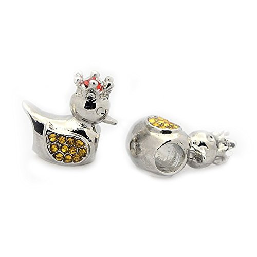 Duck with Crown and Yellow Crystals Charm European Bead Compatible for Most Eur
