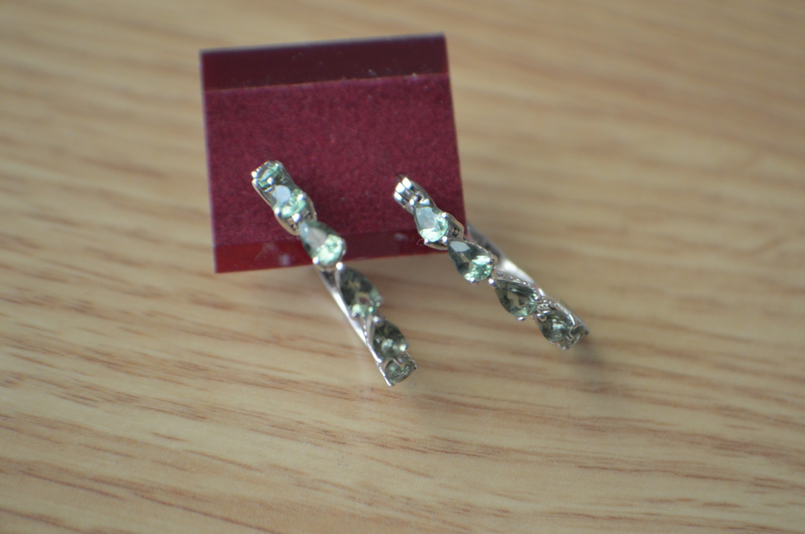 2.80ct Green Apatite Hoop Earrings Rhodium Plated over Fine Silver 1 Inch Hoop