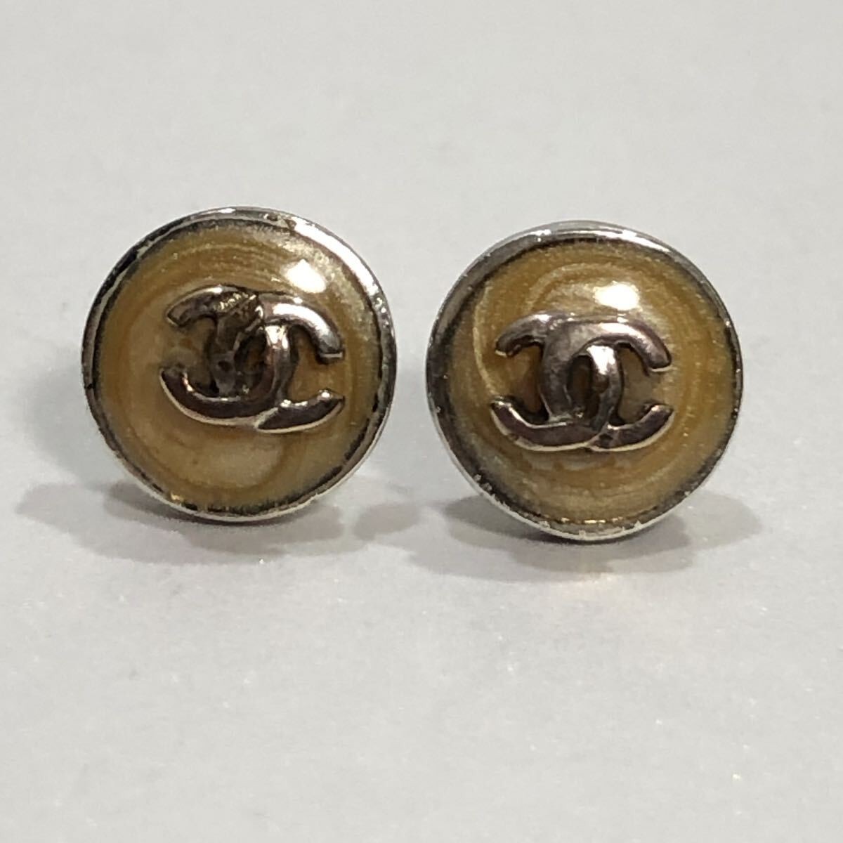 CHANEL Vintage Earrings Coco Logo Round Small Silver Plate 00T