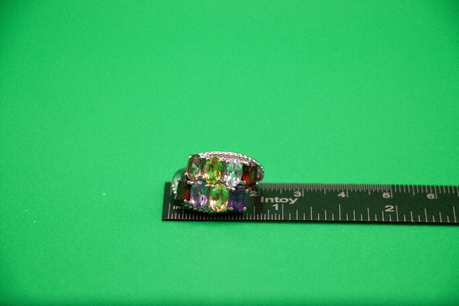 Multi Gemstone (Topaz, Garnet, +5) Bypass Ring Stainless Steel 3.90 ctw Sz. 6.0