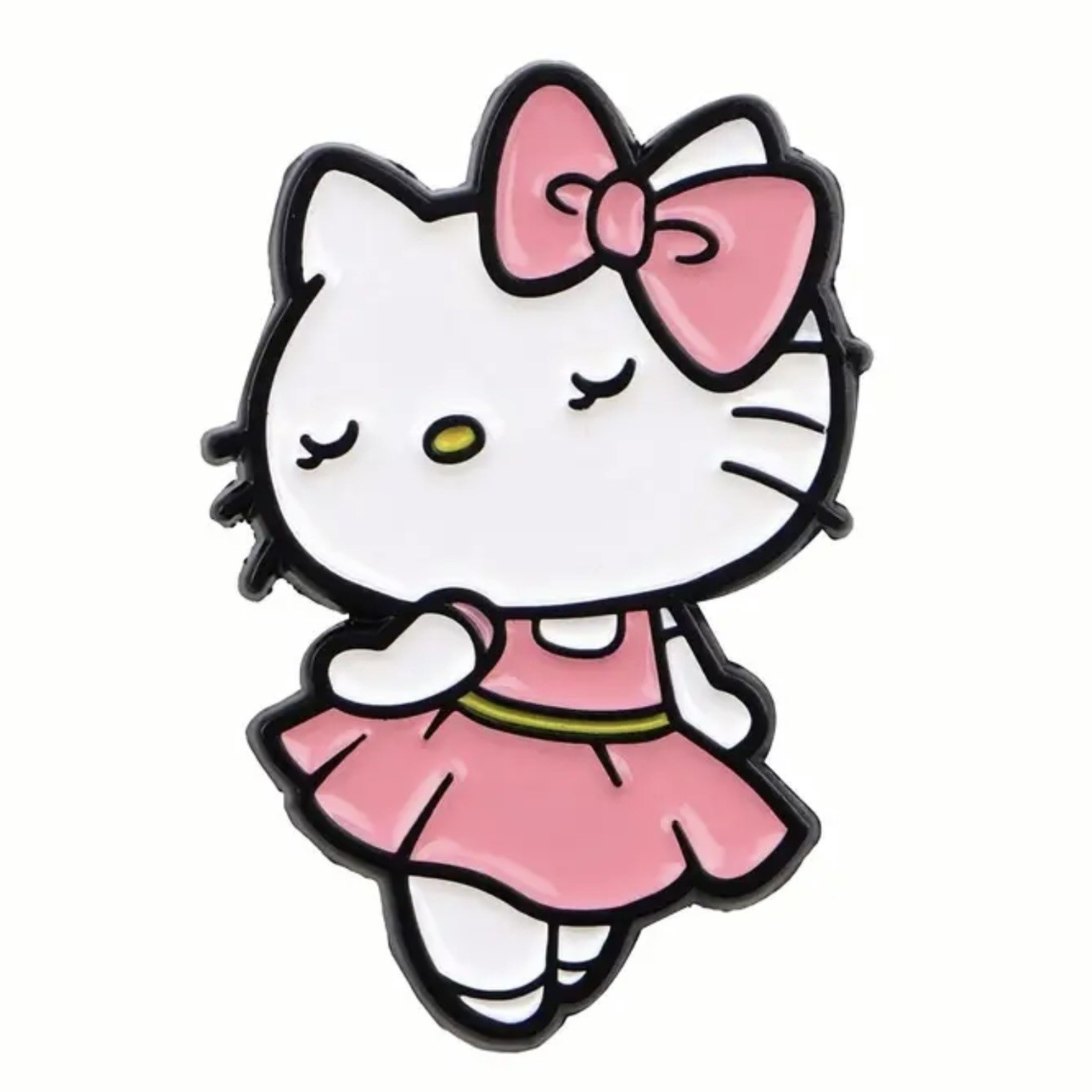 Hello Kitty Dancing in a Pink Dress & Bow, Enamel, Zinc, Alloy, Pin, Brooch.