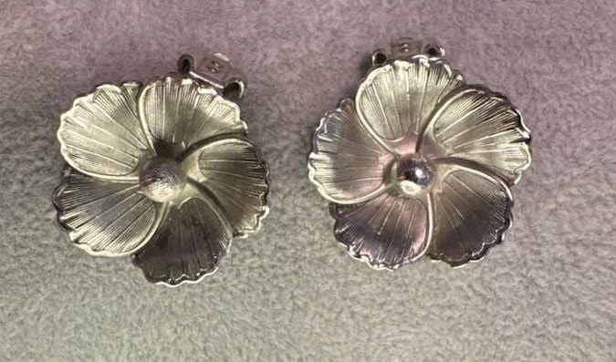 Vintage Silver-Tone Textured Flower Clip-On Earrings