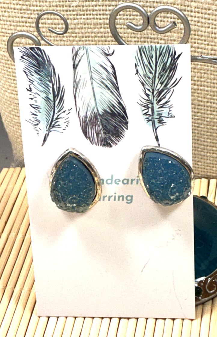 Fashion Earrings Faux Druzy Plastic Blue Top Post Pierced Lot 95