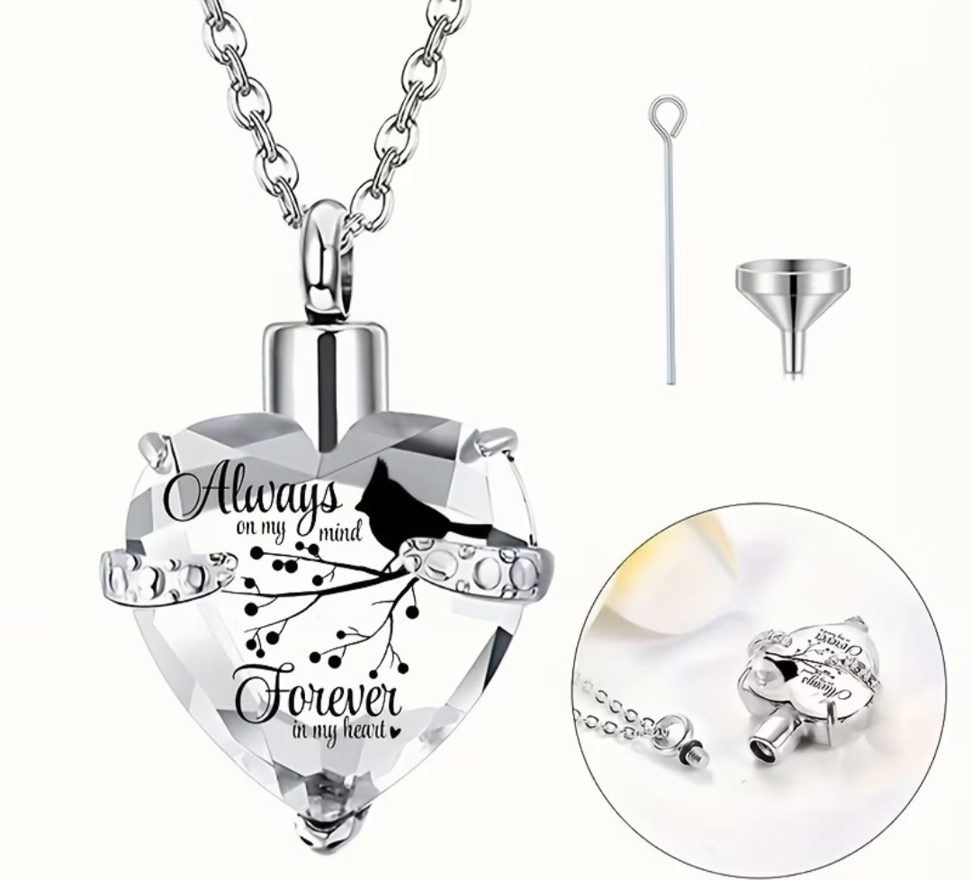 Cremation Jewelry Cylinder Urn Heart Bird Stainless Necklace Pendant for Ashes