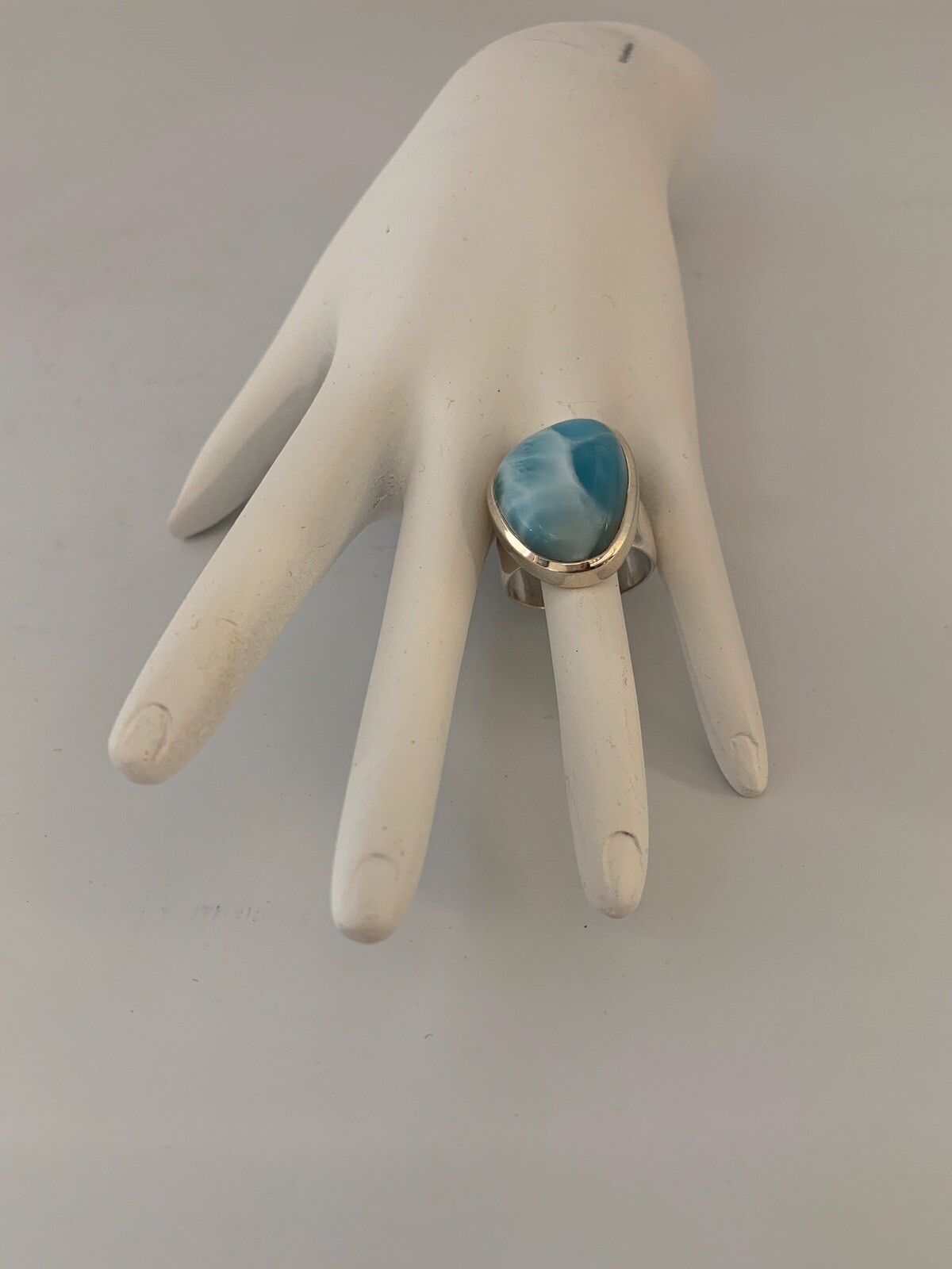Larimar 925 Sterling Silver Design Ring Size 8 J.640