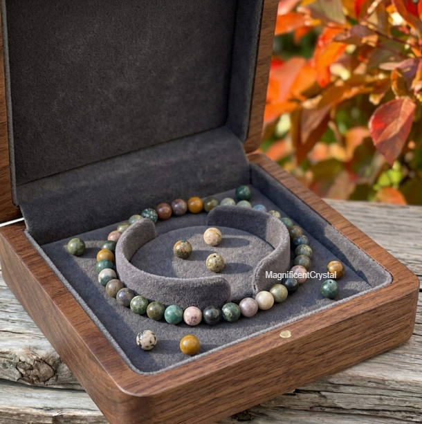 1PC Genuine Ocean Jasper 4mm Round Bead Stretch Bracelet Healing Reiki Crystal