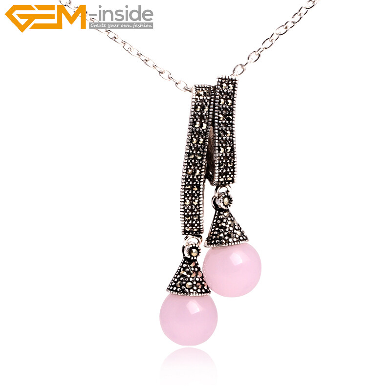 Silver Crystal Marcasite Gemstones Double Enhancer Jewelry Necklace Pendant 12mm