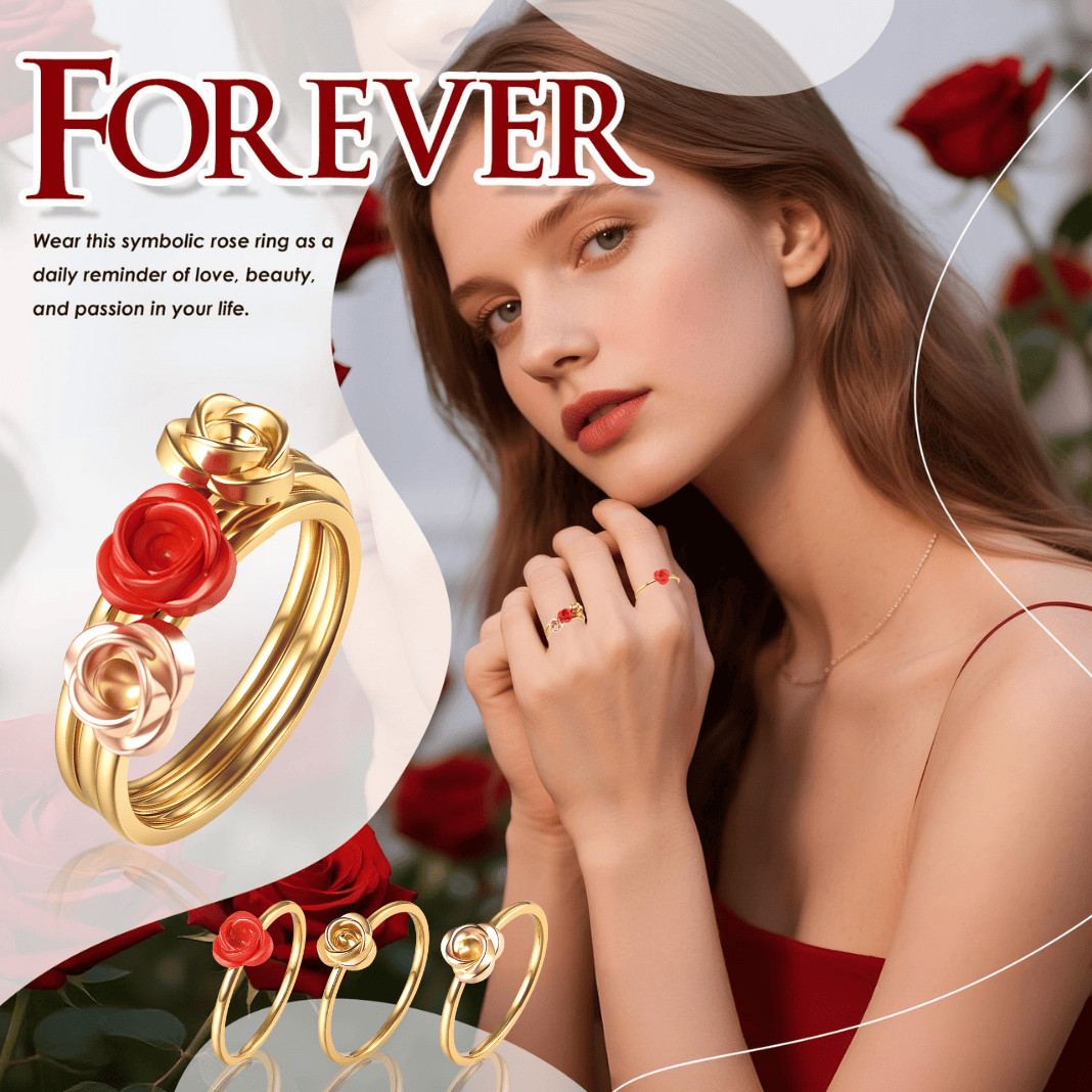 3-in1 Rose Flower Ring Women Stainless Steel Stackable Band Valentines Day Gift