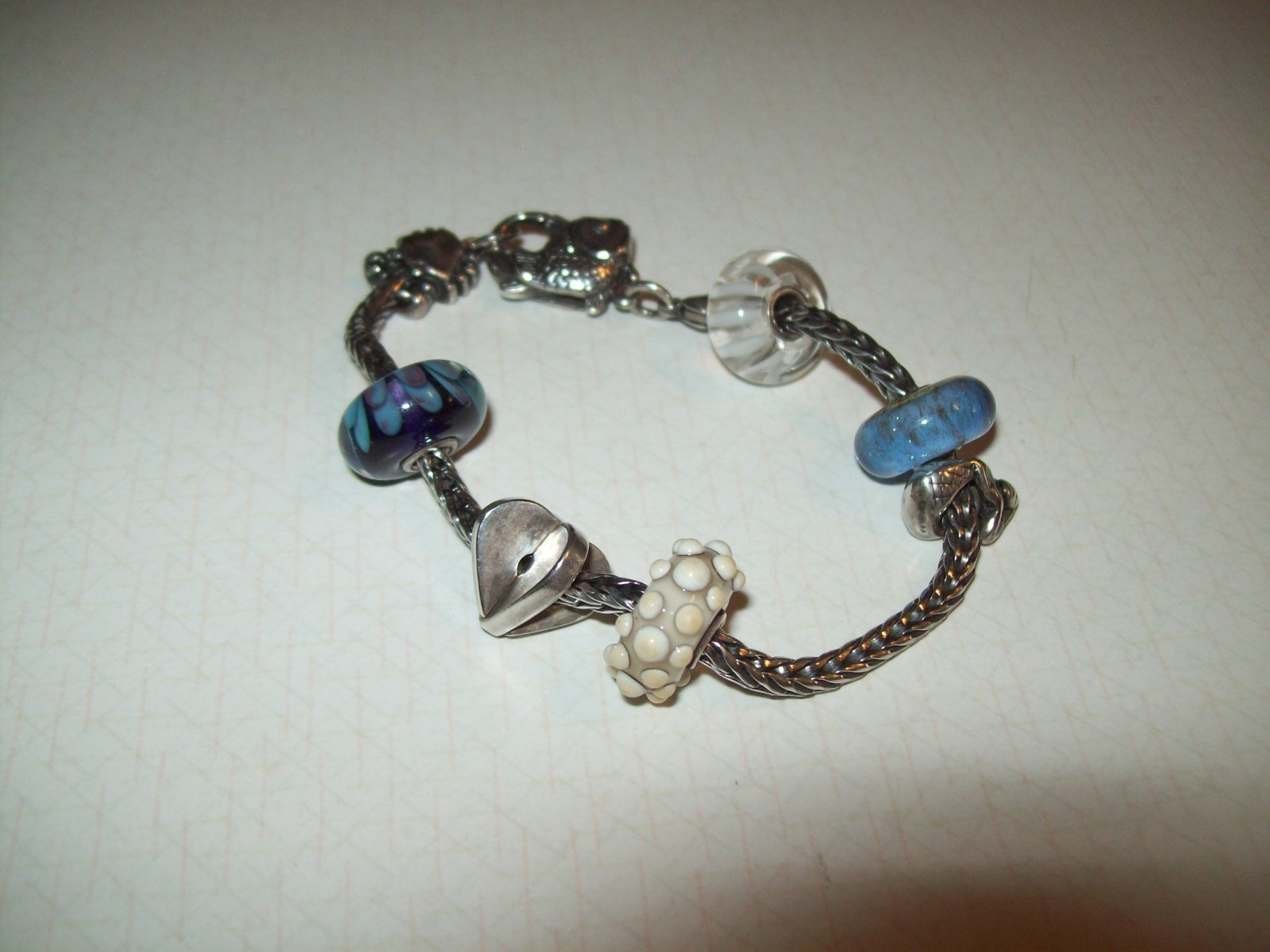 Troll Bead Bracelet Foxtail Chain Lampwork Beads & Silver Spacers