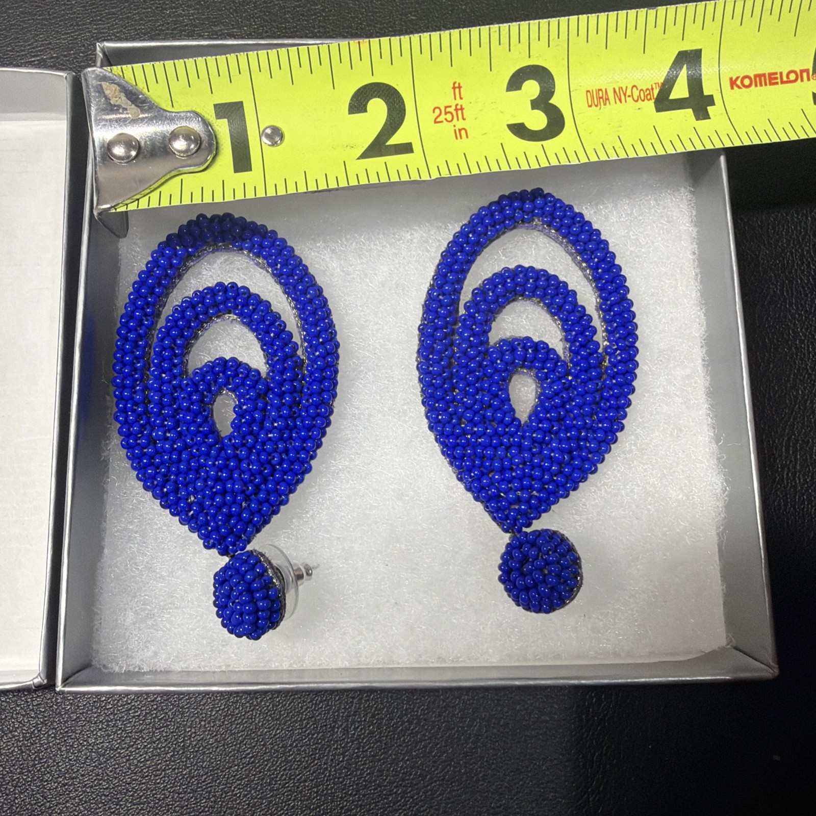 NWT Deepa Gurnani Danika Beaded Drop Earrings Cobalt Blue Oval Statement
