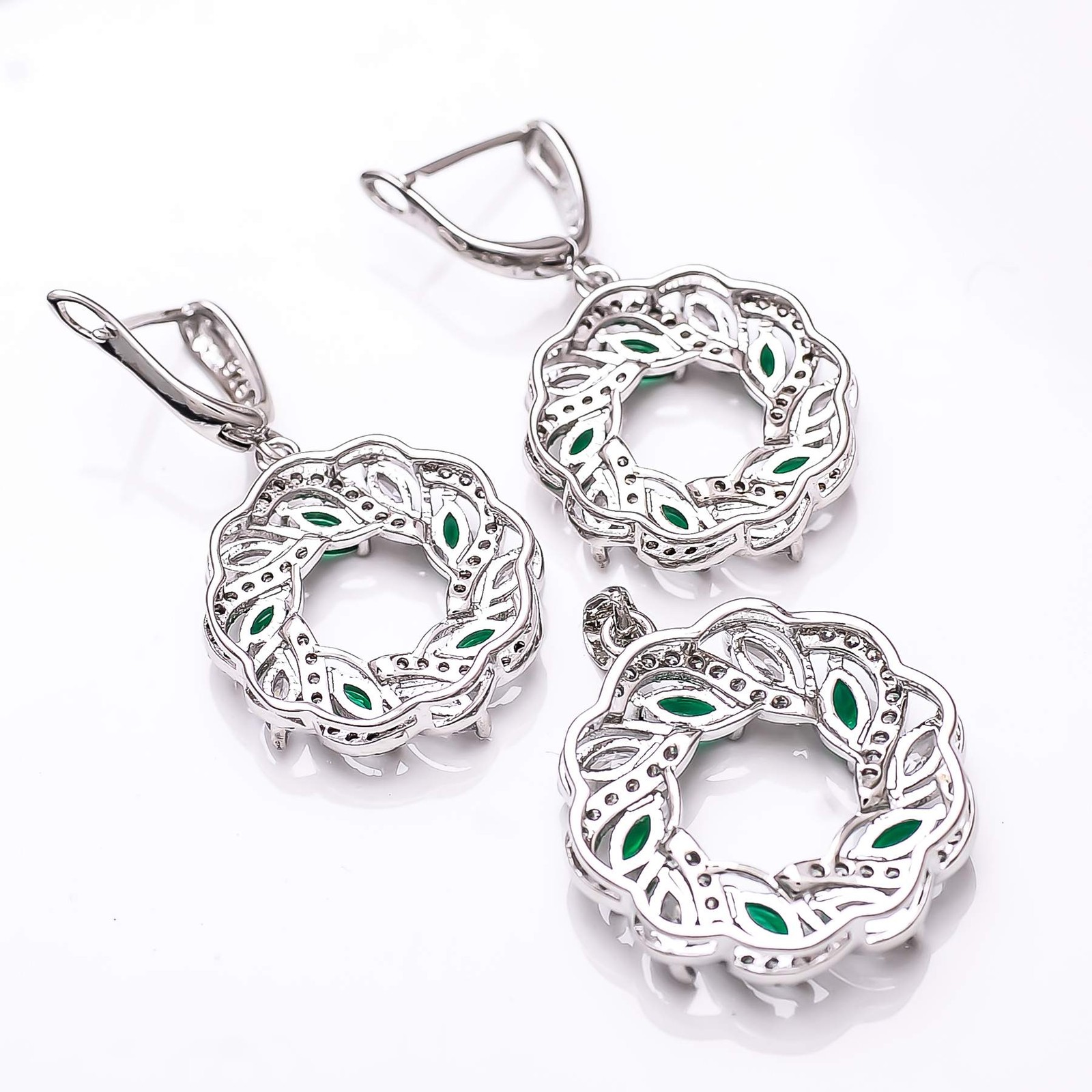 Emerald – Simulated & CZ Gemstone 925 Sterling Silver Pendant Earring Set PS8285